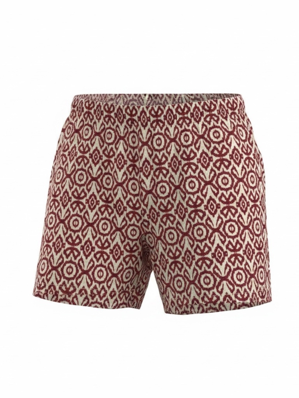 Weatherproof Red and Cream Patterned Linen blend Elastic-Waist Shorts